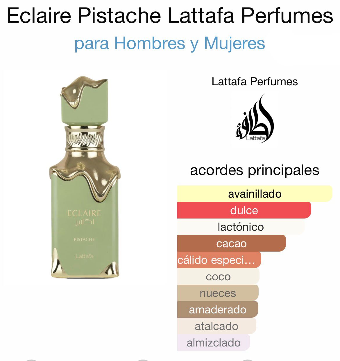 Eclaire Pistache Lattafa Perfumes para Hombres y Mujeres 100ml
